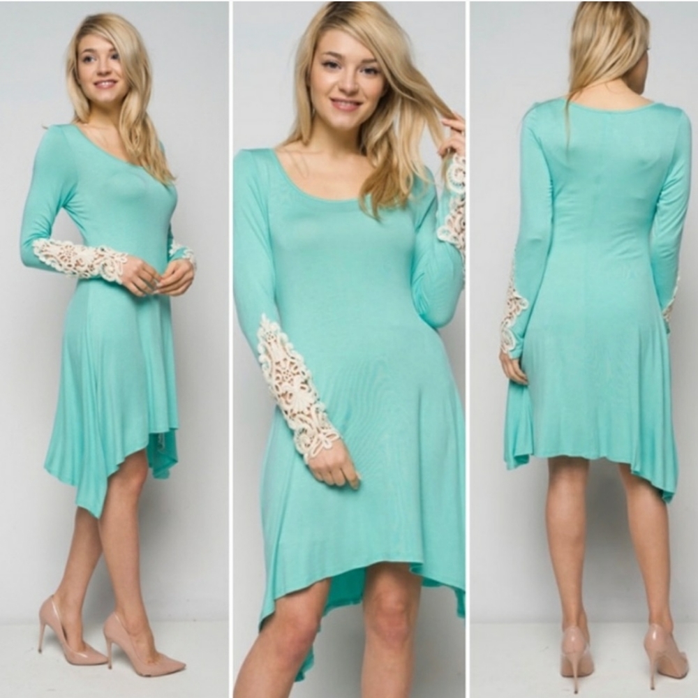 Aqua lace asymmetrical dress